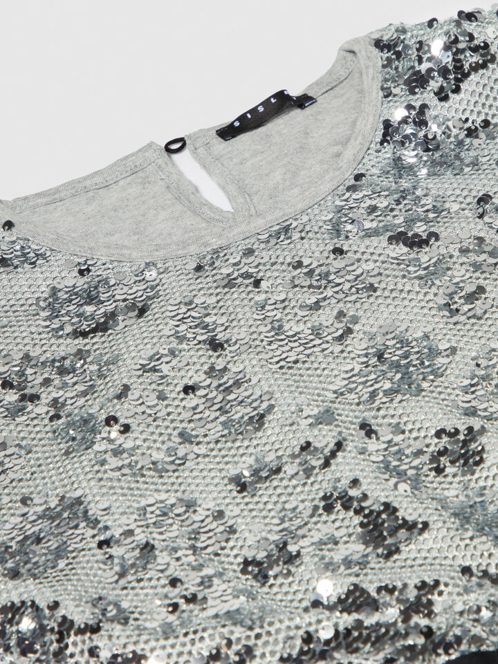 Blouse with mesh and sequins - girls' shirts and blouses - Silver | Sisley Young image number 2